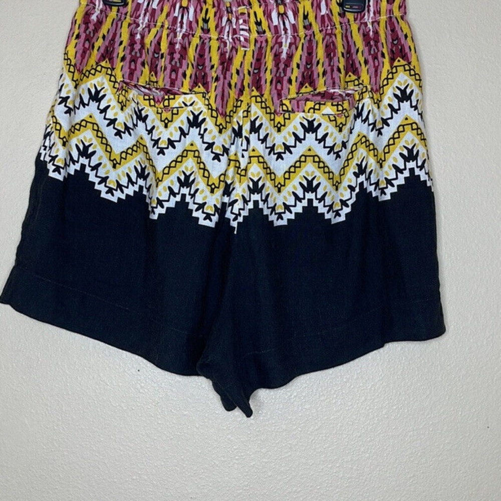 Anthropologie Linen Blend Pull On Shorts  Multicolor yellow pink black